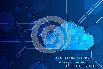 Cloud computing and network security technology concept, Cloud with Circuit Board line in blue background. vector background Vector Illustration