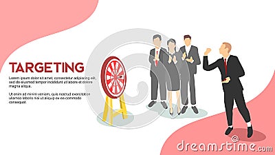 TARGETING businessman playing dart with colleague cheering and applausing simbolize business marketing goal accomplishment flat s Vector Illustration