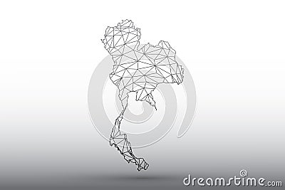 Thailand map vector of black color geometric connected lines using triangles on light background illustration meaning strong netwo Vector Illustration