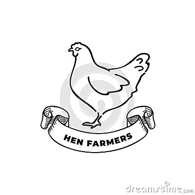 Hen vector logo. Hen Badge, Emblem, Design Elements. Used Hand Support Backyard Chickens. Farm To Table Fresh Meat ans Eggs. Vinta Vector Illustration