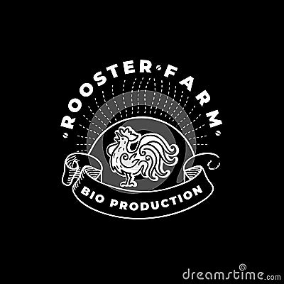 Rooster vector logo. Badge, Emblem, Design Elements. Used Hand Support Backyard Chickens. Farm To Table Fresh Meat ans Eggs. Vinta Vector Illustration