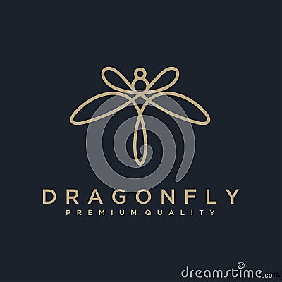 Unique dragonfly logo template. simple shape and color. vector. editable. Minimalist elegant Dragonfly logo design with line art s Vector Illustration