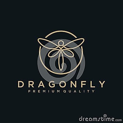 Unique dragonfly logo template. simple shape and color. vector. editable. Minimalist elegant Dragonfly logo design with line art s Stock Photo