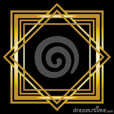 Art deco geometric border, gold on black Vector Illustration