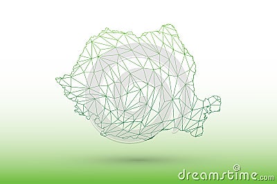 Romania map vector of green color geometric connected lines using triangles on light background illustration Vector Illustration
