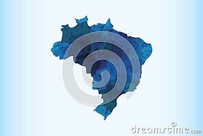 Brazil watercolor map vector illustration in dark blue color on light background using paint brush on paper Vector Illustration