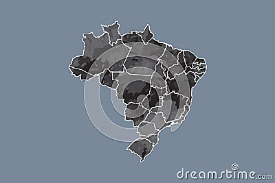 Brazil watercolor map vector illustration in black color with different regions on dark background using paint brush on page Vector Illustration