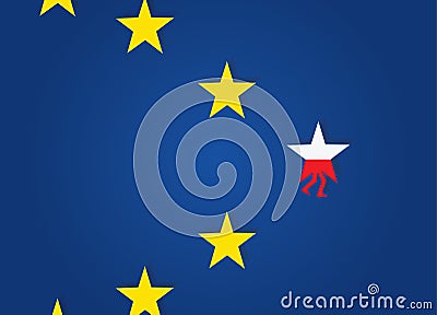 Star with polish flag walk away from EU stars. Vector Illustration