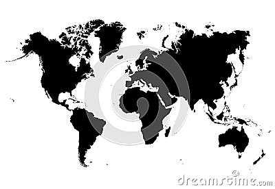 Black and white very detailed map of the whole world. Vector Illustration