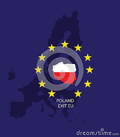 Poland exit EU. Map of the poland on the european union map. Vector Illustration