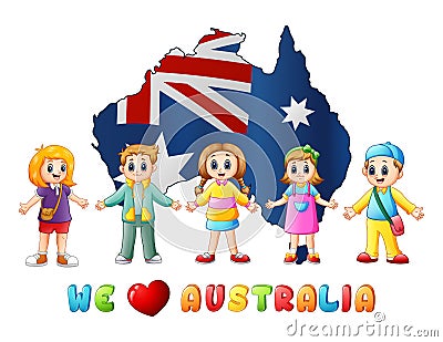 Australia Day National Flag map children love country Vector Illustration