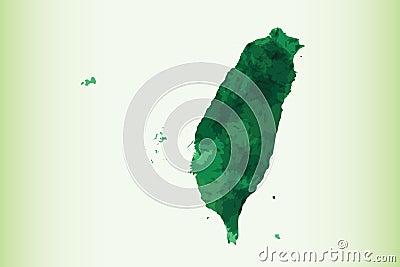 Taiwan watercolor map vector illustration of green color on light background using paint brush in paper page Vector Illustration