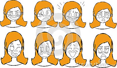 Character creation set with various views, face emotions, lip sync, poses and gestures. Separate Parts of body. Cartoon style, fla Vector Illustration