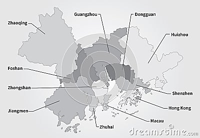 China Greater Bay Area Map in gray Vector Illustration