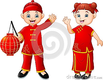 Cute Chinese children cartoon Vector Illustration