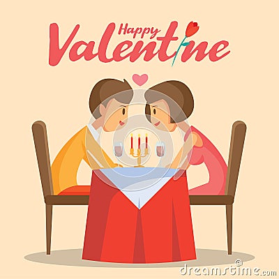 Valentines day romantic candle dinner with lovely couple vector illustration Vector Illustration
