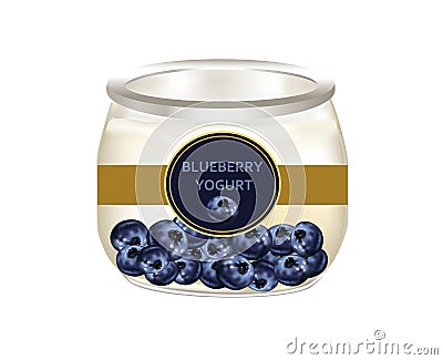 Natural yogurt with blueberries in a glass jar Vector Illustration