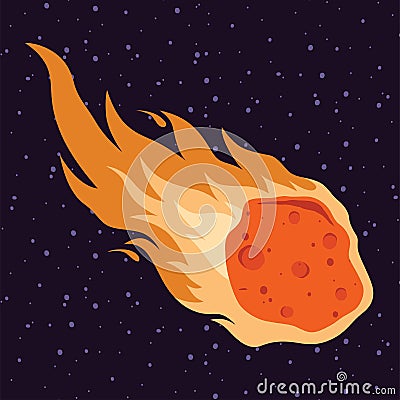 Flame meteor, asteroid, meteor rain fall vector illustration in cartoon style. Vector Illustration