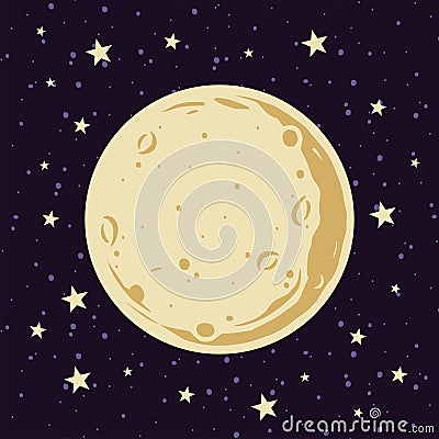 Full Moon and Stars in The Night Sky Vector Illustration in Cartoon Style Vector Illustration