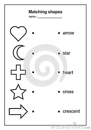 Geometry shape matching game. educational geometric shapes game. printable learning material for kids . black and white printables Vector Illustration