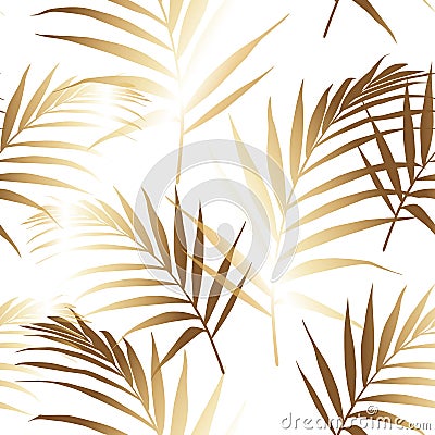 Seamless pattern with golden palm leaves. Vector Illustration