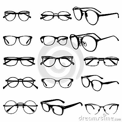 Set of Various stylish Eye Glasses Frame Silhouette vector illustration - Vector Cartoon Illustration