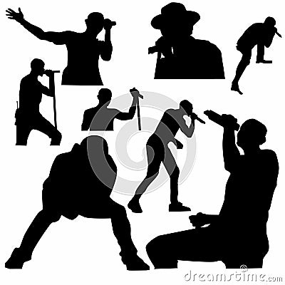 Set of singer silhouette expression on the stage Vector Illustration