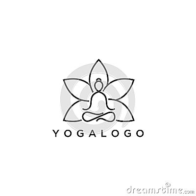 Modern logo in a linear style. Fitness room, spa facilities, lotus flower, Fashion and beauty. Abstract yoga human linear l Vector Illustration