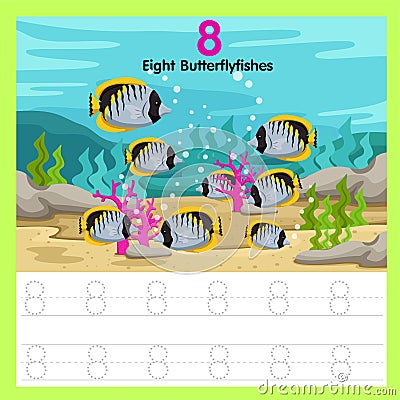 Illustrator of worksheet eight butterfly fishes Vector Illustration