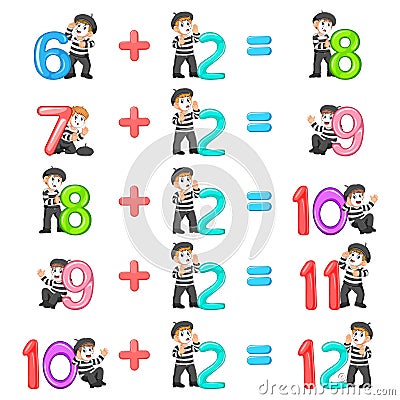 The number increment from 8 until 12 with the good pantomime Vector Illustration