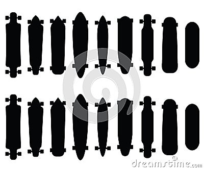 Set silhouettes longboards and skateboards Vector Illustration