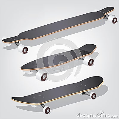 Set longboards and skateboards Vector Illustration