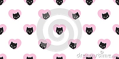 Cat seamless pattern heart vector valentine kitten head calico black scarf isolated repeat wallpaper cartoon tile background illus Cartoon Illustration