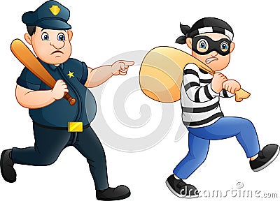 Policeman tries to chase a thief Vector Illustration