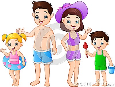 Summer holiday with family on the beach Vector Illustration