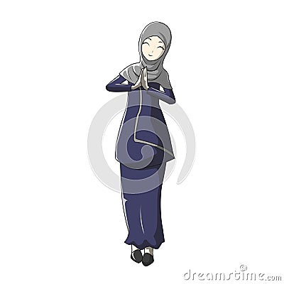Cartoon Hijab muslimah Vector blue color Vector Illustration
