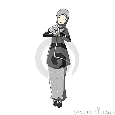 Cartoon Hijab muslimah Vector black color Vector Illustration