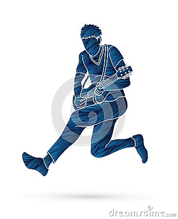 Musician playing electric guitar, Music band Vector Illustration