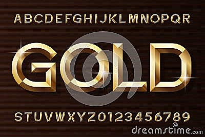 Gold alphabet font. 3d beveled gold effect letters and numbers. Vector Illustration