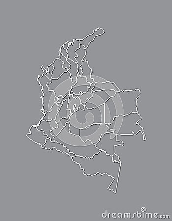 Colombia vector map with border lines of departments using gray color on dark background illustration Vector Illustration