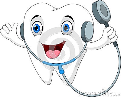 Tooth with stethoscope cartoon Stock Photo