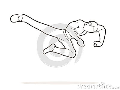 Kung fu action jump kick graphic Vector Illustration