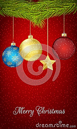 Christmas ball hanging on pine tree Vector Illustration