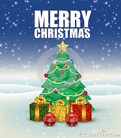 Christmas background with christmas tree and presents Vector Illustration