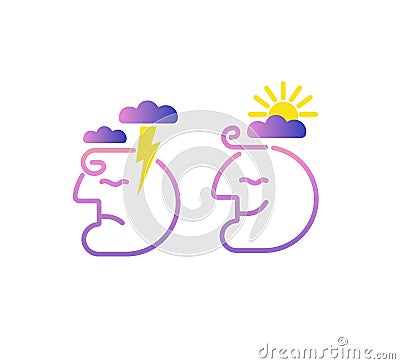 Mind brain creative concept.Head profile with storm cloud and clear sky. Mindfulness and stress management in psychology,vector lo Vector Illustration