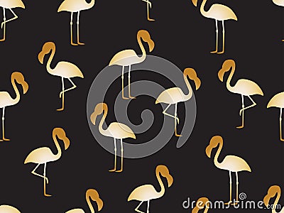 Seamless pattern of golden flamingo on black background Cartoon Illustration