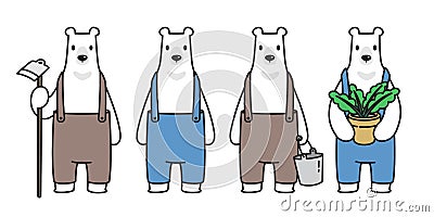 Bear vector Polar Bear farmer plant grow cartoon character icon logo illustration symbol doodle Cartoon Illustration