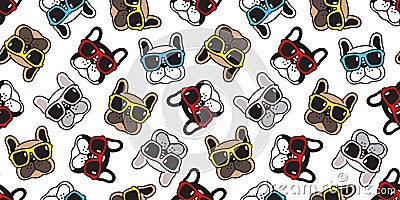 Dog seamless pattern french bulldog vector sunglasses face scarf isolated repeat wallpaper cartoon tile background doodle Vector Illustration