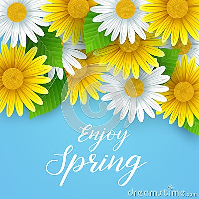 Enjoy spring background with beautiful flowers Vector Illustration