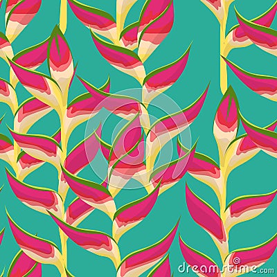 Seamless vector pattern with vivid tropical flowers Vector Illustration